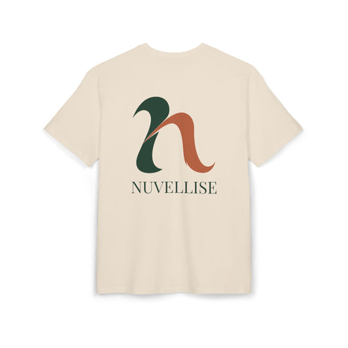 Sand cotton NUVELLISE Flow Oversized T-Shirt with green and terracotta Flow design