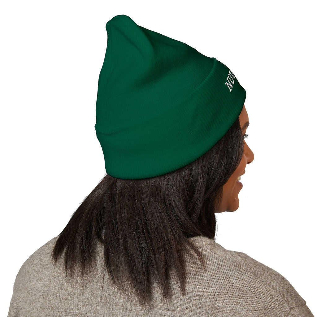 Bonnet NUVELLISE Signature vert foncé avec revers et broderie NUVELLISE blanche