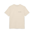 NUVELLISE Flow Oversize T-Shirt in Sand aus Baumwolle mit grünem und terrakottafarbenem Flow-Design