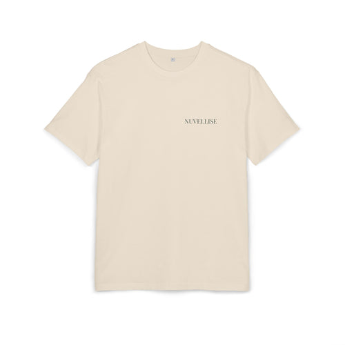 Sand cotton NUVELLISE Flow Oversized T-Shirt with green and terracotta Flow design