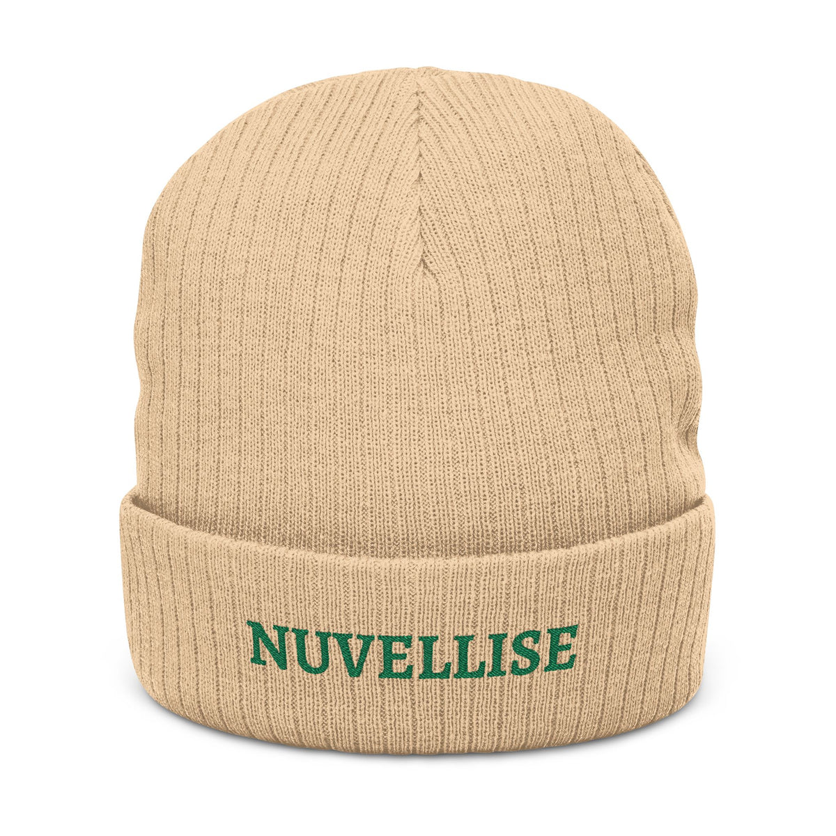 NUVELLISE Signature Rippstrick-Beanie – Beige