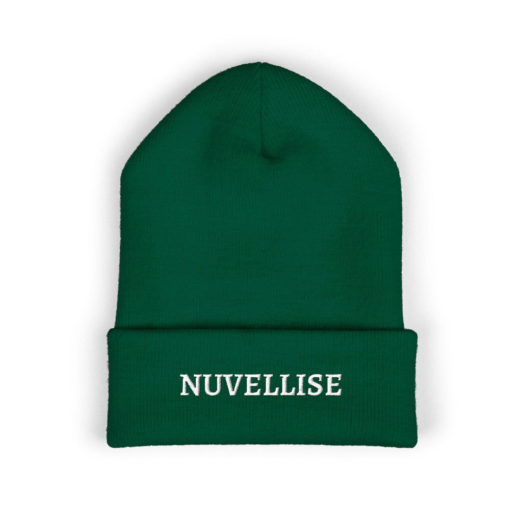 Bonnet NUVELLISE Signature vert foncé avec revers et broderie NUVELLISE blanche
