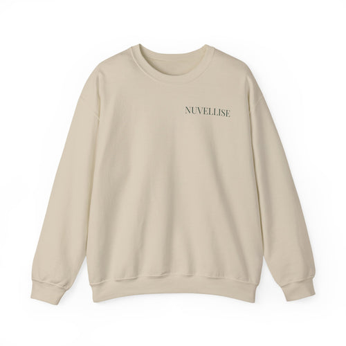 Sand NUVELLISE Flow Sweatshirt – front with forest green chest lettering
